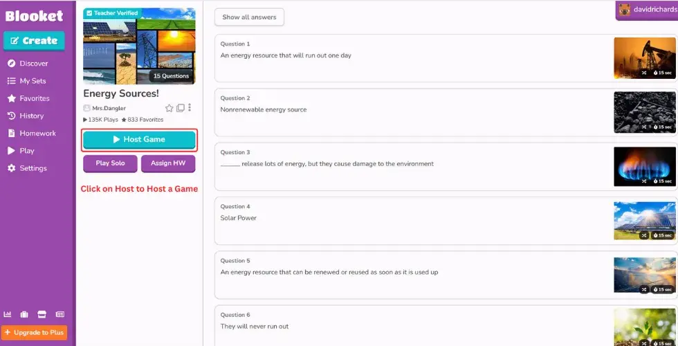 Click on Host to host a Blooket Game