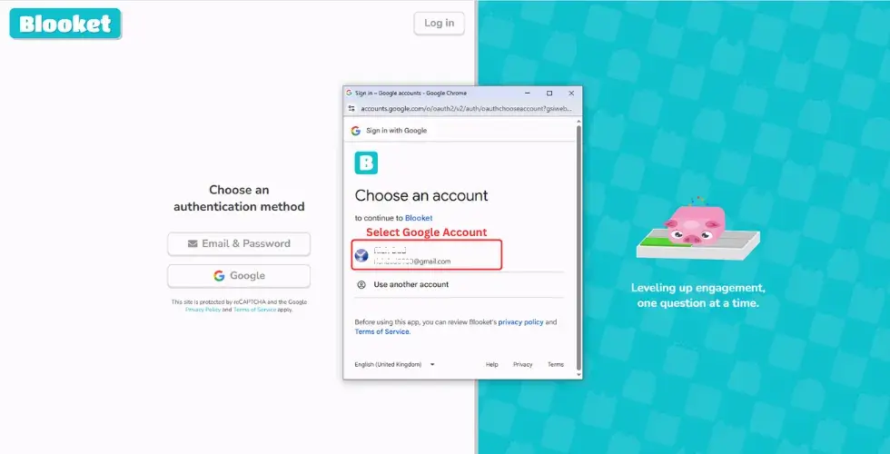 Select Google Account for Blooket Sign Up