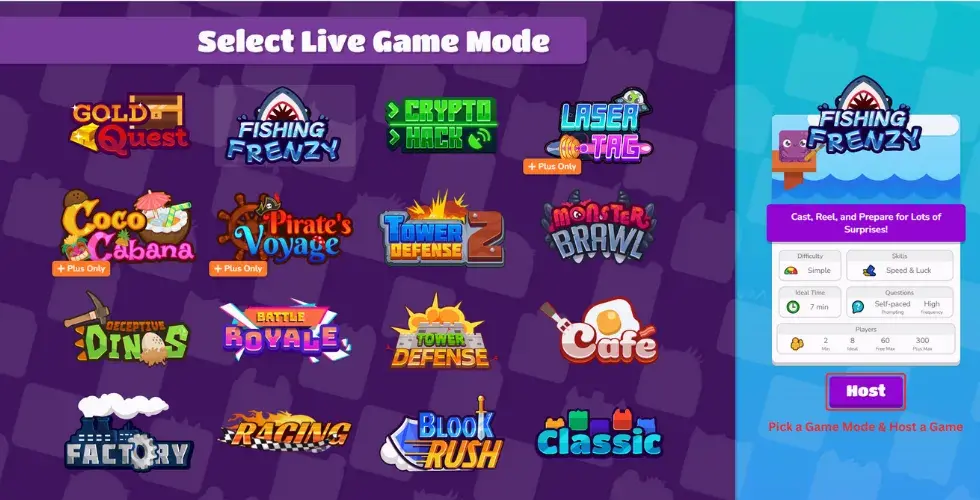 Select a Game Mode for Blooket Host