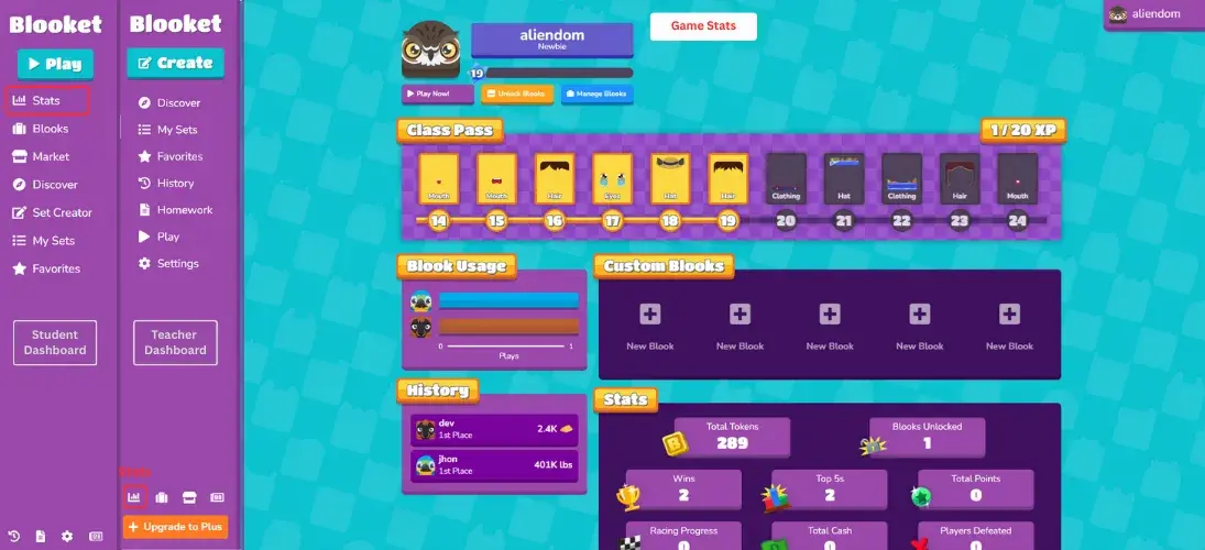 Blooket Stats Section