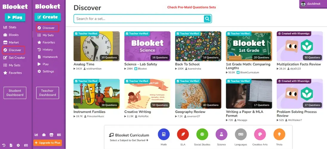 Discover Button Blooket