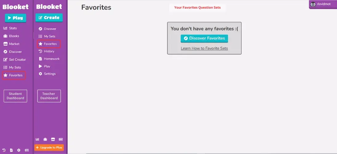 Blooket Favorites Section