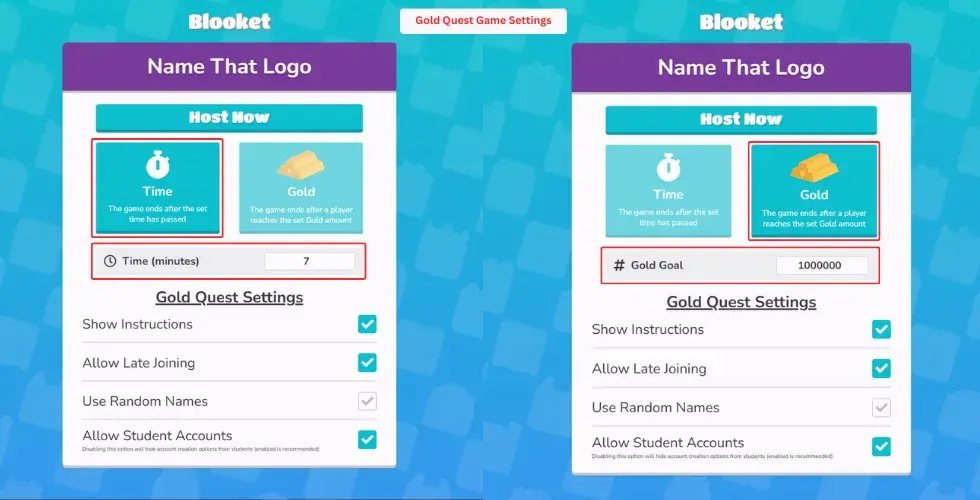 Gold Quest Blooket Game Settings