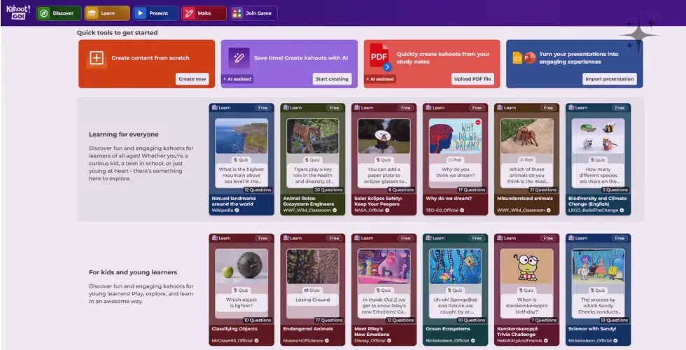 Kahoot dashoboard