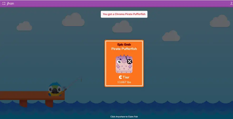You got a Pirate Pufferfish Chroma in Fishing Frenzy